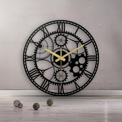 Image of Wall Clock Stylish Metal Analog Wall Clock for Living Room, Bedroom, Office, Kitchen, Home and Hall | Antique Fancy Big Size Modern Wall Watch (Black(DA-205), 60 CM)