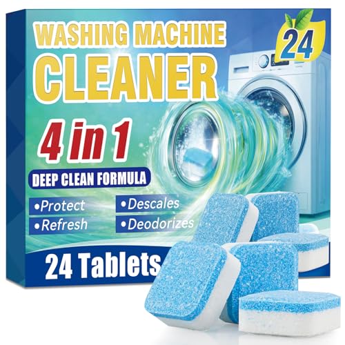 Sugelary Washing Machine Cleaner Tablets 24-Pack, Deep Clean Descaler for Front Loader and Top Load Washers, Washer Cleaner Help Clean Inside Drum and Laundry...