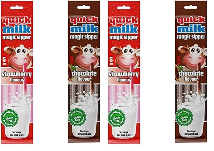 Image of Lupsty Quick Milk Magic Sipper Straw Combo Pack, Strawberry, Chocolate, Guten Free 30 G Pack Of 4,Bar