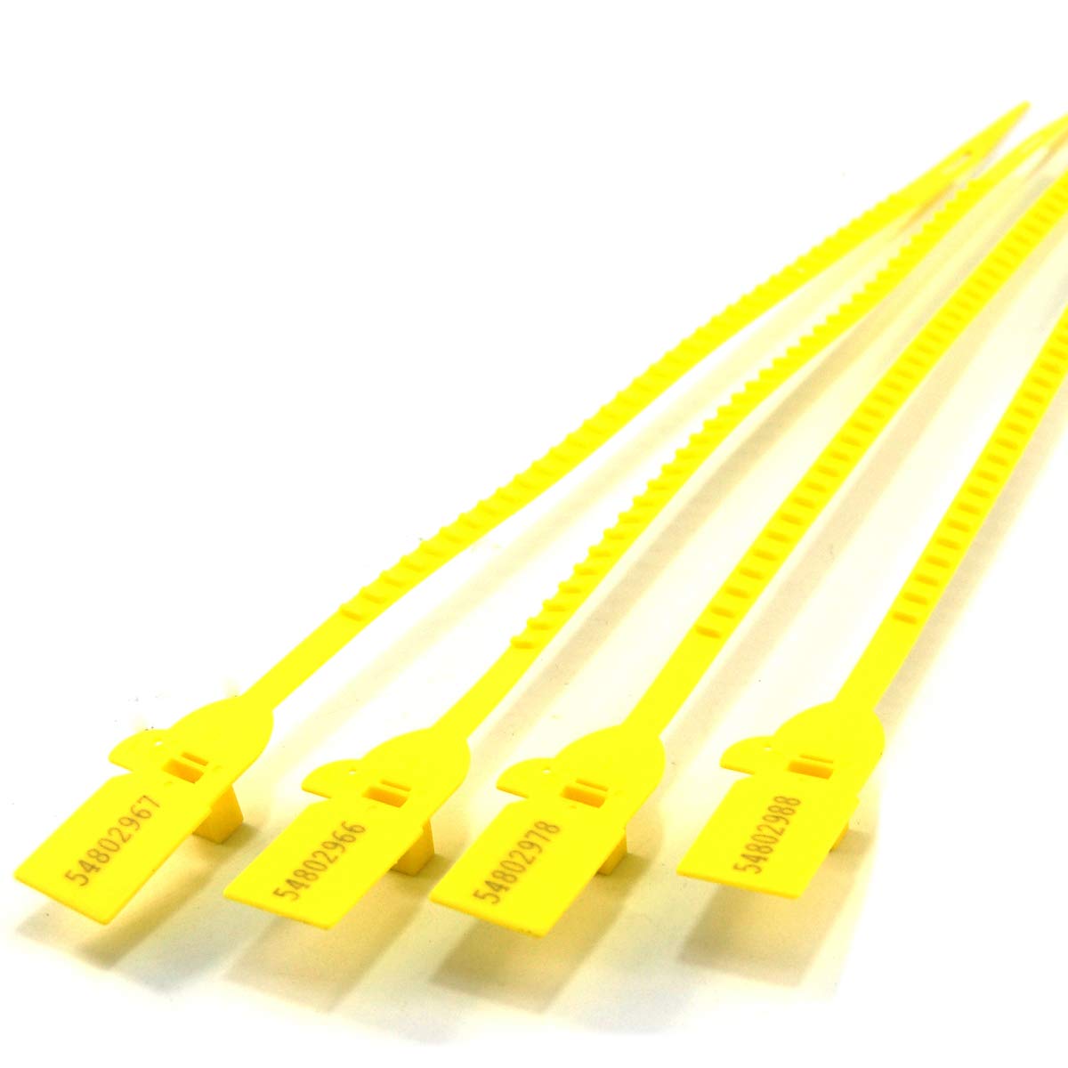 Plastikowe znaczniki, 100 X żółte plomby zabezpieczające Tag zabezpieczający przed manipulacją Pociągnij ciasne plastikowe krawaty Numerowane bezpieczne z zębami do bagażu paczek