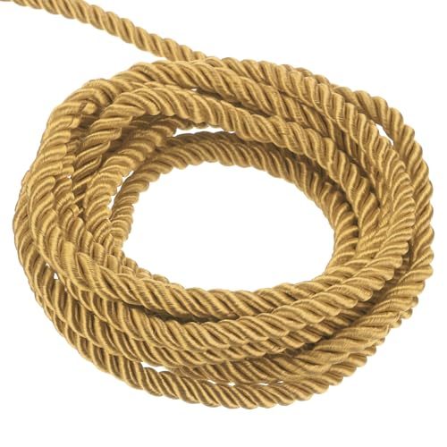 QUARKZMAN 3mm Cuerda Trenzada de Poliéster, 5m Largo Cordón Trenzado Decorativo de Poliéster 3 Capas Brillante para Manualidades DIY Bolsa de Regalo Cortinas Hogar Decoración, Dorado Oscuro