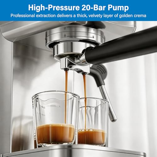 Image of XIXUBX 20 Bar Espresso & Cold Brew Coffee Maker with Milk Frother, 42oz Removable Tank, Stainless Steel, Perfect for Cappuccino, Latte, Home & Office, Silver