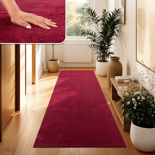 Paco Home Tappeto Moderno e Morbido per Soggiorno a Pelo Corto Lavabile Fluffy Uni Effetto Pelliccia Senza Tempo Elegante Antiscivolo Facile da Pulire, Dimensione:80x150 cm, Colore:Rosso