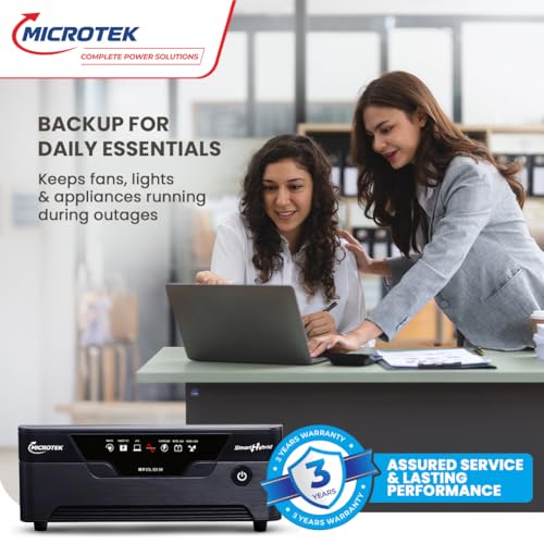 Image of Microtek Inverter for Home, Office & Shops | Smart Hybrid New 1075 12V Pure Sine Wave UPS 925VA / 760W | Wide Voltage Range 80V-290V | Digital Display | Warranty: 3 Years