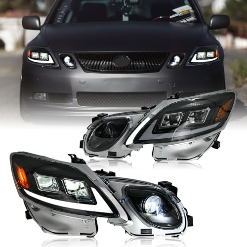 letsdate Projector Headlights Compatible with 3rd Gen Lexus GS S190 GS300 GS350 GS430 GS450h GS460 2006-2011 w/Dynamic Animation w/Amber Switchback, No Need Bulbs Pair