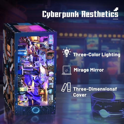 STRUCWOOD Cyberpunk Book Nook DIY Puppenhaus 3D Holzpuzzles mit LED-Licht – Ansicht 3