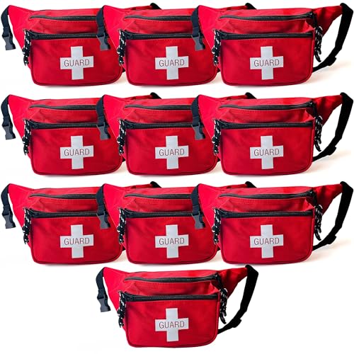 ASA TECHMED - 10 Pack First Aid Waist Pack - Baywatch Lifeguard Fanny Pack - Compact for Emergency at Home Car Outdoors Hiking Playground Pool Camping Workplace