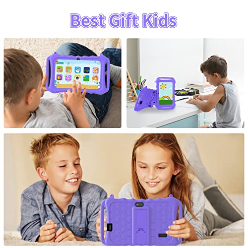 Kids Tablet, 7 inch Android 11 Tablet for Kids, 6GB(2+4) RAM 32GB ROM 128GB Expand, Toddler Tablet with WiFi, Bluetooth, Parental Control, Dual Camera, GPS, Shockproof Case (Purple)