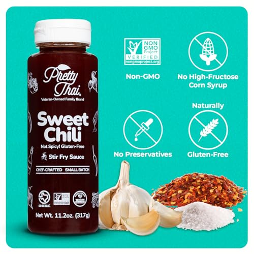 Image of Pretty Thai Sauce, Gluten Free Certified Non-GMO Vegan Authentic Stir Fry, Dressing, Rice Seasoning, Condiment & Dipping Sauce, 100% Natural (Thai Sweet Chili)