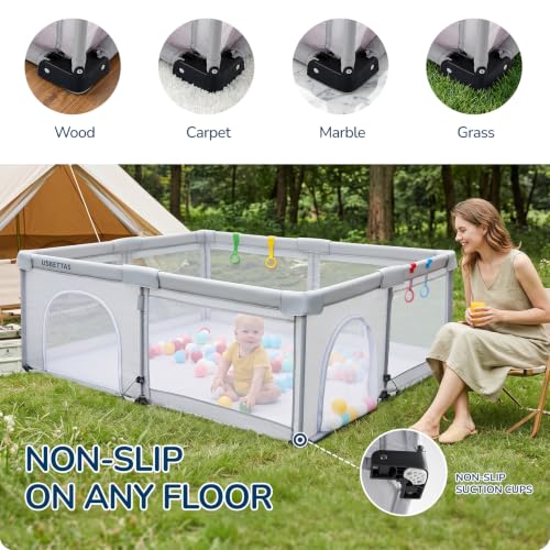 Image of Foldable Baby Playpen, 59 inchx71 inch, Light Gray