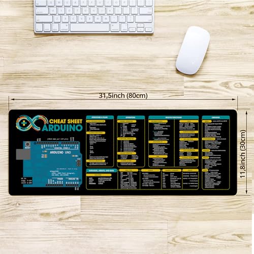Image of Arduino Cheat Sheet Mouse Pad Mouse Mat KMH Quick Reference Guide Large Desk Mat for Coders Hacker Programmers, Arduino Mousepad Essential Computer Accessories for Study, Work, and Reference Purposes