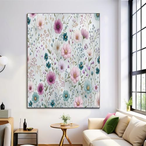 Póster de flores y hojas sencillas en lienzo grande de 60x80cm, decoración moderna
