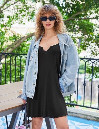 Ekouaer Sleeveless Nightgowns for Women Racerback Night Gowns Ribbed Knit Sleep Shirt Sexy V Neck Spaghetti Strap Dress4