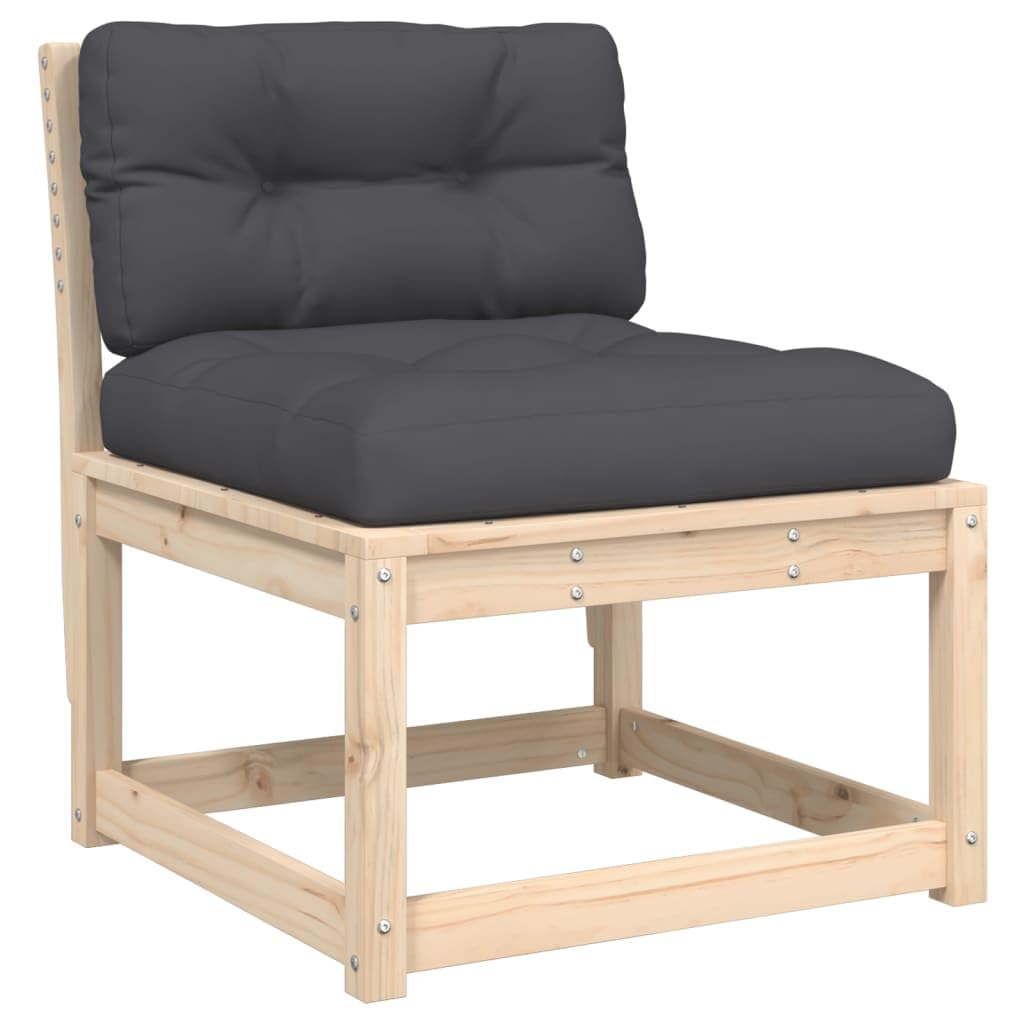 vidaXL Sofá de Jardín con Cojines, Sillón con Respaldo, Asiento Exterior, Mueble Modular para Patio Balcón Terraza, Madera Maciza de Pino
