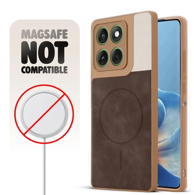 Image of Bintage CASE Mac Safe Design Hard Light Weight Back Case | Soft Border Camera Protect | Dual PU Leather Finish Back Cover Compatible for Motorola Edge 60 Pro 5G - White & Cherry Brown