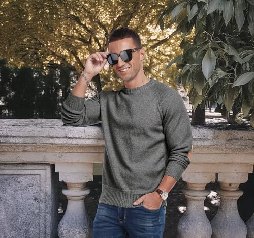 Cable Knit Sweater Men,Long Sleeve Casual Fishmen Sweater, Fit Pullover Sweater with Elbow Patches4