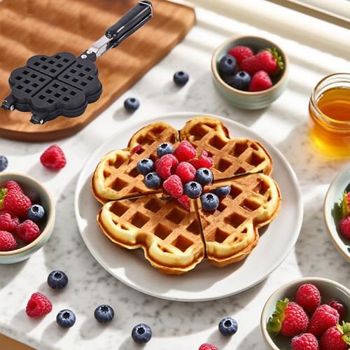 JIAMIAN Waffle Makers, with Non-Stick Coating & Heat-Insulated Handle, Sandwich Iron, Press Plate Made of Aluminium Alloy, Waffle Iron, Household Kitchen Baking Tool