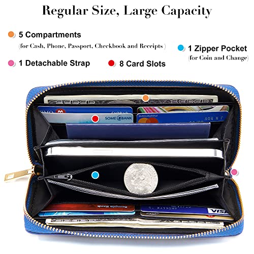 Image of VOCUS Womens Wristlet Wallet Zip Around Clutch Wallet Large RFID Blocking PU Leather Bifold with Phone Holder for Travel