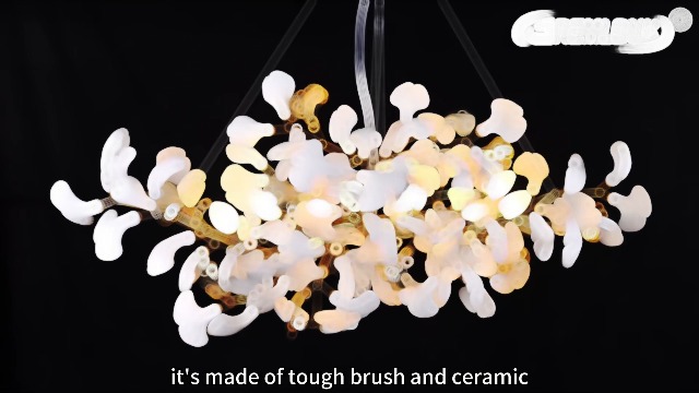 Image of Tree Branch Chandelier Ceiling Light, Modern Gold Ceramic Ginkgo Leaf Chandeliers Brass Flush Mount Chandelier Light Fixture for Kitchen Living Room Dining Room, 31.5 inch Ceiling Light Fixture