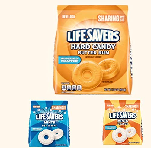 LIFE SAVERS Butter Rum Hard Candy | Pep-O- Mint | Orange Mints 14.5-OZ Sharing Size Bag