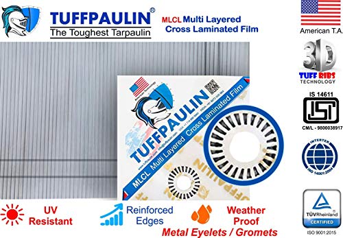Image of TUFFPAULIN 18FT X 15FT 200 GSM Silver Super Heavy Duty Tarpaulin Tirpal Tadpatri Tharpai Thadika, Reinforced Eyelets, UV Resistant, Waterproof, 6 Layer MLCL 3D Rib Technology-1 No.