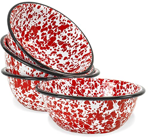 Red-Co-Set-of-4-Enamelware-Metal-Classic-20-oz-Round-Cereal-Bowl-Red-MarbleBlack-Rim-Splatter-Design Red Co Set of 4 Enamelware Metal Classic 20 oz Round Cereal Bowl Red MarbleBlack Rim Splatter Design