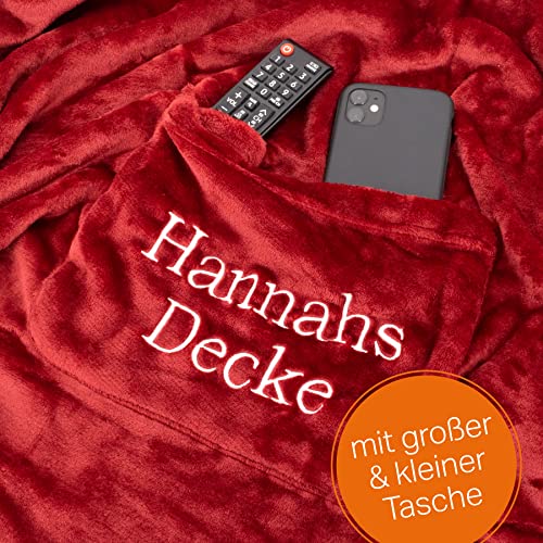 Kuscheldecke mit Ärmeln - Bestickt mit Namen oder Wunschtext - 150 x 180 cm - extra Flauschige Ärmeldecke - gemütliche Wohndecke - personalisiertes Geschenk für Männer und Frauen Farbe: schwarz