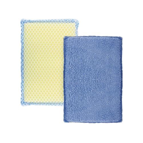 Image of LOLA Microfiber Terry & Nylon Net Sponge Scrubber Pad, 2 Pack, Non Scratch 2-Way Cleaning, Gently Scrubs & Wipes Clean