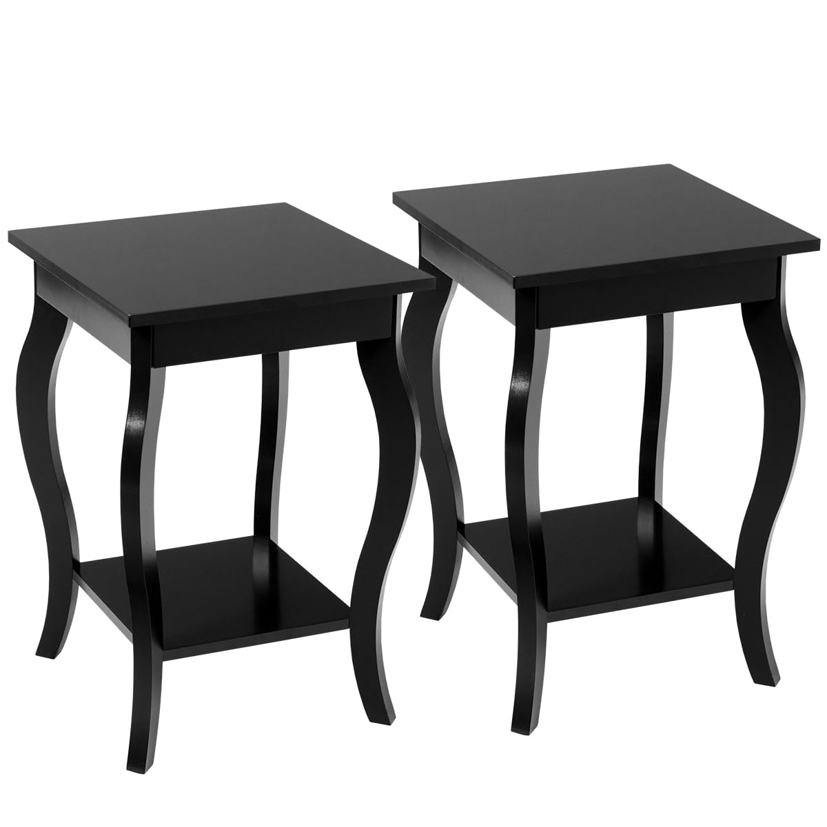 COSTWAY Sofa Side Table, 2-Tier Wooden Nightstand Bedside End Table with Open Storage Shelves, Modern Narrow Accent Tea Table for Living Room, Bedroom and Office, 40 x 40 x 60cm (2, Black)