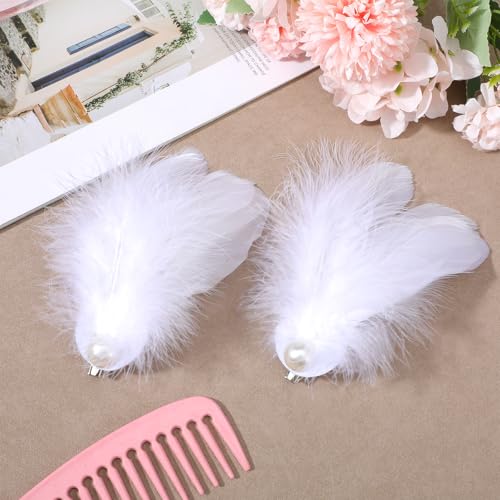 2PCS Pinzas de Pelo Pera Blanca con Perlas y Plumas miniatura 5