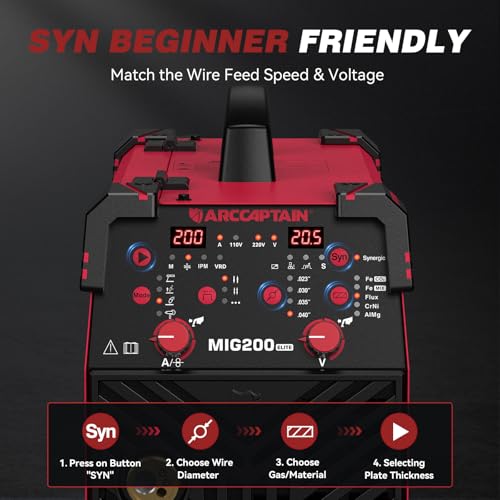 Image of ARCCAPTAIN MIG Welder 200A, Upgraded 6 IN 1 Welding Machine 110V /220V Flux Core MIG /Gas MIG /Lift TIG /Stick Welding /Spool Gun MIG /Spot Multiprocess Welder with Synergy, Burn Back Adjustment, Inductance