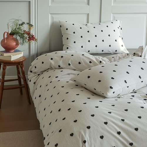 Freyamy Herz Bettwäsche 155x220 Herzen Weiß Schwarz Gestreift BettwäscheSet – Ansicht 5