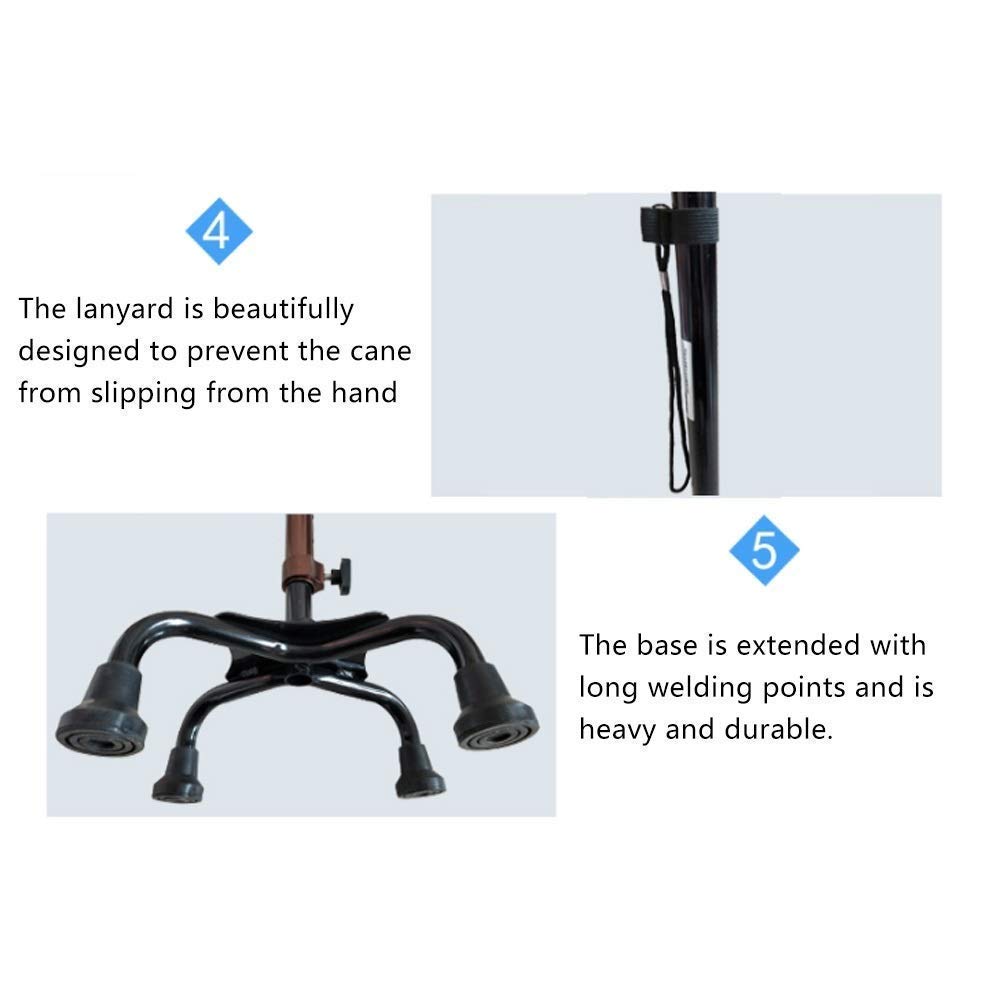 Andador para Ancianos,Bastón, Muletas para Ancianos Walker Walker Muletas Integradas Cuatro Patas Multifuncionales Antideslizantes, Bastón De Altura Ajustable para Personas Mayores con Cuatr