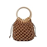 HOKMAH Top Handle Tote Bag for Women, Fashion Woven Straw Beach Bag Mini Purse Casual for Beach Pool Travel Cute Outdoor Tote (Brown)