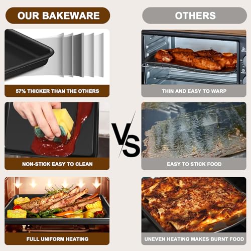 Terlulu Baking Tray, Baking Trays for Oven Non Stick Set of 3, Carbon Steel Cookie Sheet Pan for Baking Cooking Serving, Multi-Pack Set Oven Trays, Heavy Duty & Easy Clean, Dark Black - Image 5