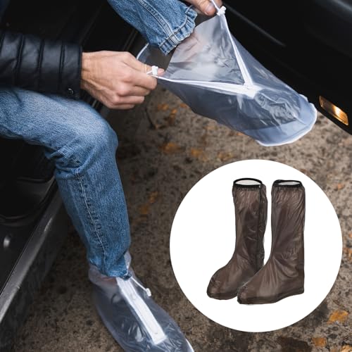 M METERXITY 1 Par de Cubiertas Impermeables para Zapatos - Reutilizables, Antideslizantes, Plegables, Protectores de Zapatos de PVC con Cremallera, para Deportes al Aire Libre (M, Café) miniatura 2