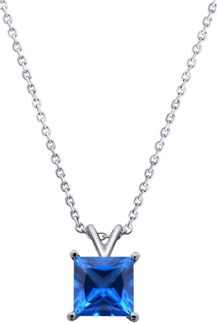 Amazon Essentials Princess-Cut Misty Rose Topaz Gemstone Pendant Necklace, (previously Amazon Collection)