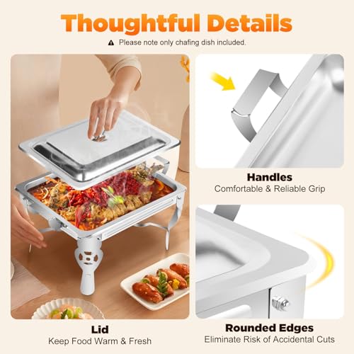Plato de roce, calentador de alimentos de acero inoxidable con tapas y soportes de combustible, utensilios de servir buffet de 6 L para catering, fiestas, bodas