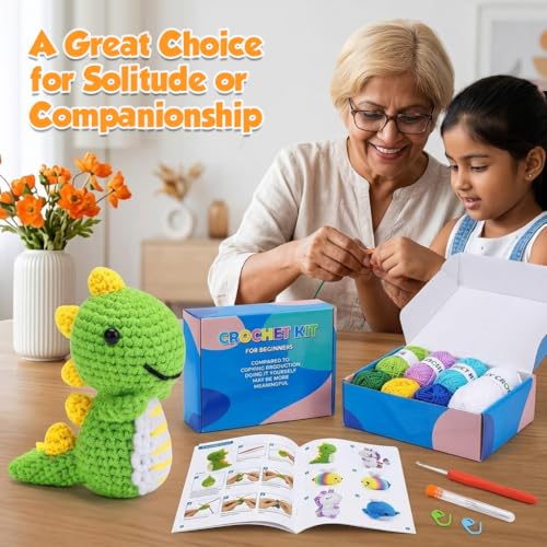 Image of PATPAT 4Pcs Crochet Set, Crochet Kit for Beginners Adults Kids Animals Series DIY Kit for Adult with Tools and Needles, Yarns, Instruction Material, Birthday Gift Home Car Interior Decor