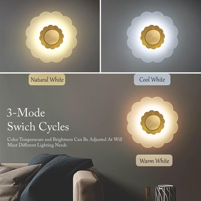 Image of Blossom Glow 3-in-1 LED Wall Light | Modern Fancy Lights for Living Room, Bedroom Wall Decor, Home Decoration Items & Indoor Flower Shape Night Lamp (Golden Accent, Pack of 1)