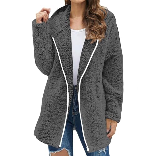 Sherpa Jacket for Women Warm Long Sleeve Fleece Winter Coats Fashion Solid Color Fuzzy Long Zip Up Hoodie - Main Image