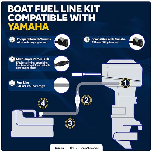 Image of Five Oceans Marine Boat Fuel Line Assembly with Primer Bulb Kit with Yamaha, 3 /8-Inch x 6-Foot, EPA /CARB Approved, Leakproof, Outboard Fuel Line - FO4285