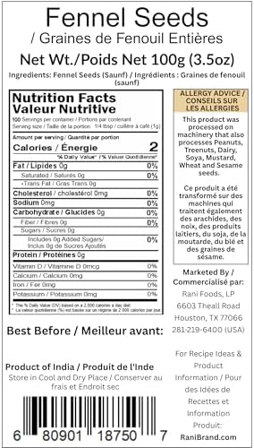 Rani Fennel Seeds (Saunf Sabut) Whole Spice 3.5oz (100g) ~ All Natural | Gluten Friendly | Non-GMO | Kosher | Vegan | Indian Origin - 2