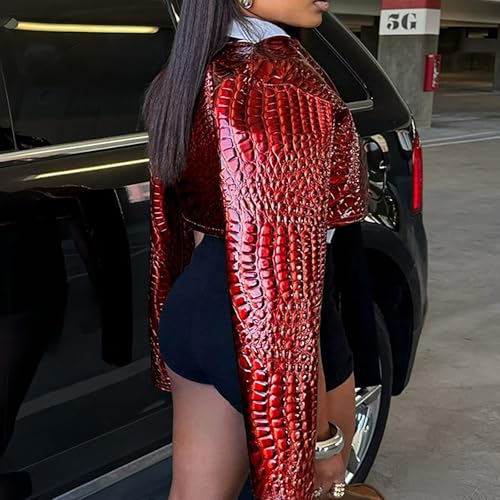 Women Fashion Cropped Faux Leather Jacket Motorcycle Short Coats Y2k Outfits Clothes4