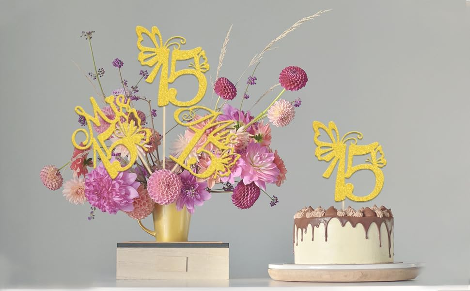 Mis 15 Centerpiece Sticks Mis 15 Anos Birthday Table Centerpieces Hello 15 Birthday Party Decorations Cheers to 15 Years Anniversary Party Decor Sign 12PCS Gold Glitter - Image 6