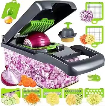 16-in-1 Vegetable Chopper & Slicer Multi-Use Food Dicer with Drain Basket for Easy Meal Prep BPA-Free, Perfect for Onions, Potatoes, Fruits, and More
