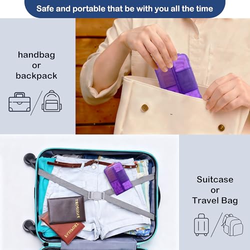 Image of Extra Large Pill Organizer with 161 Medicine Labels, Travel Pill Case | Purple Extra large case with 10 compartments for 7-day pill planning, vitamins, supplements, and travel