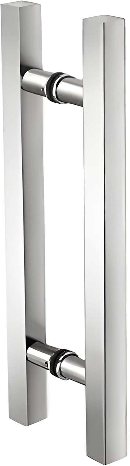 BRIXWELL Square Ladder Pull Back-to-Back Handle Stainless Steel Material, Polished Chrome Finish, 12" Length, 8" Mounting Center, 3/4" Diameter, Fits 5/16" to 1/2" Glass Panels