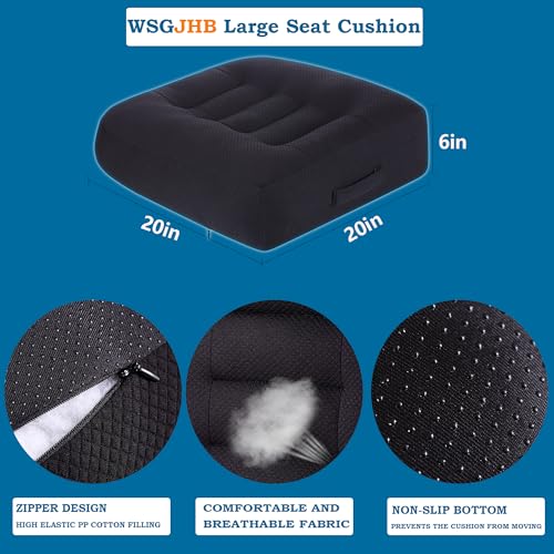 Image of WSGJHB Large Seat Cushion, Extra Thick Booster 20x20x6 inchs, Black | Seat Cushions for Office Chairs Long Sitting Office Workers, Car Drivers, Relieves Back Pain, Breathable, Anti-Slip
