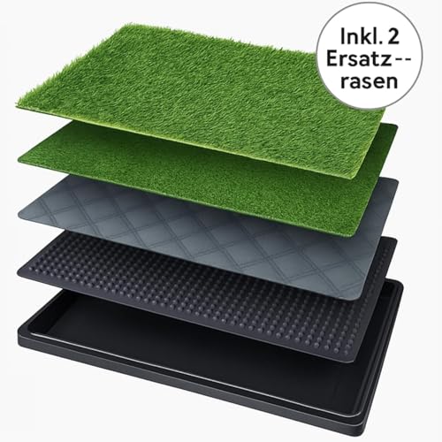 Hundetoilette 76×51 cm – 5-Schicht Hundeklo mit Tablett & 2 Ersatz Kunstrasen – Geruchsfrei, rutschfest, Waschbar – Für Zuhause, Balkon, Indoor & Outdoor
